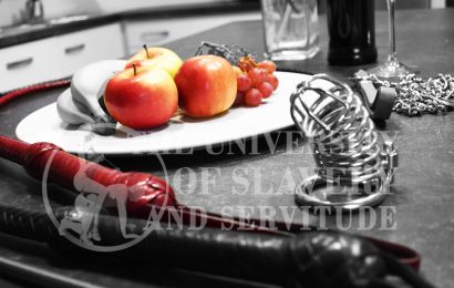 Whips chastity device and apples on a table